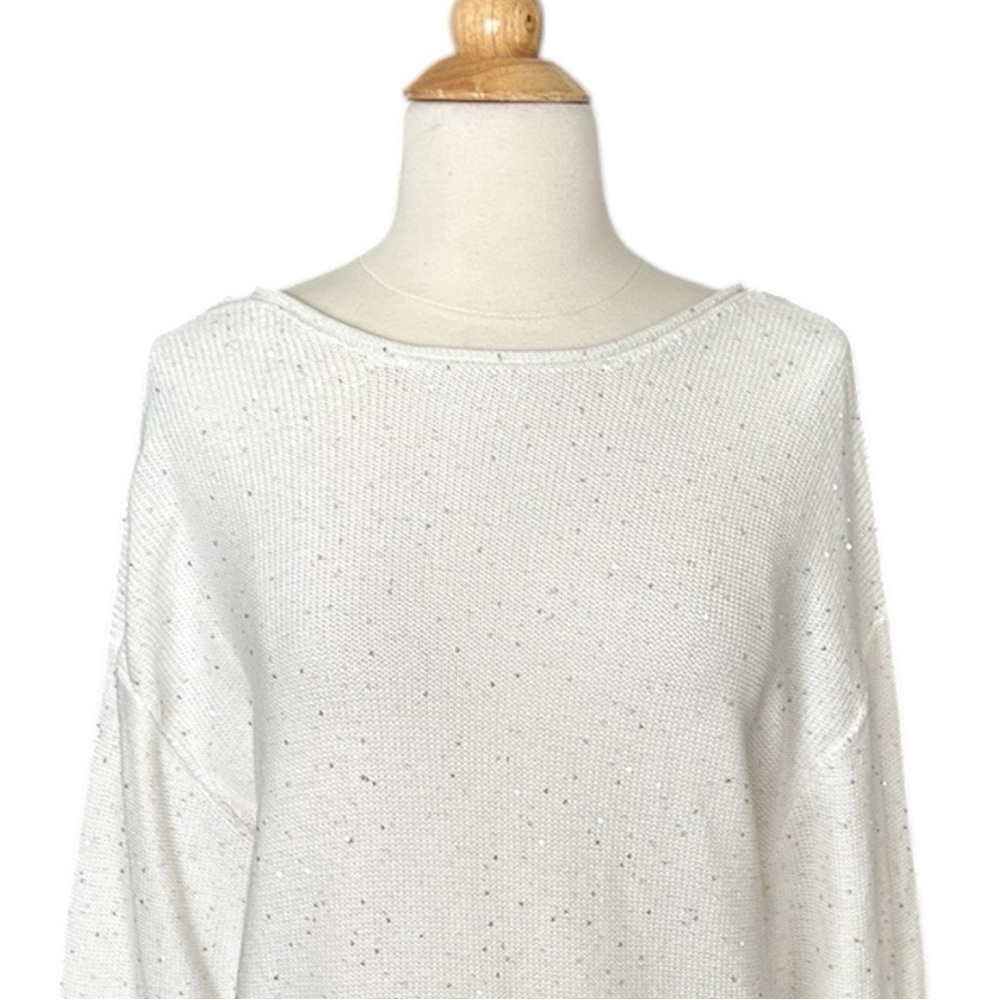 ZARA Ivory Cotton Sequin Knit Sweater Minimalist‎ Chic Low Back Size Medium - Picture 6 of 16